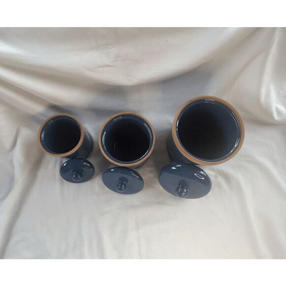 Three Piece Dark Blue Crockery/Jar/Canister Set, Unbranded, Made in Italy - Picture 7 of 10